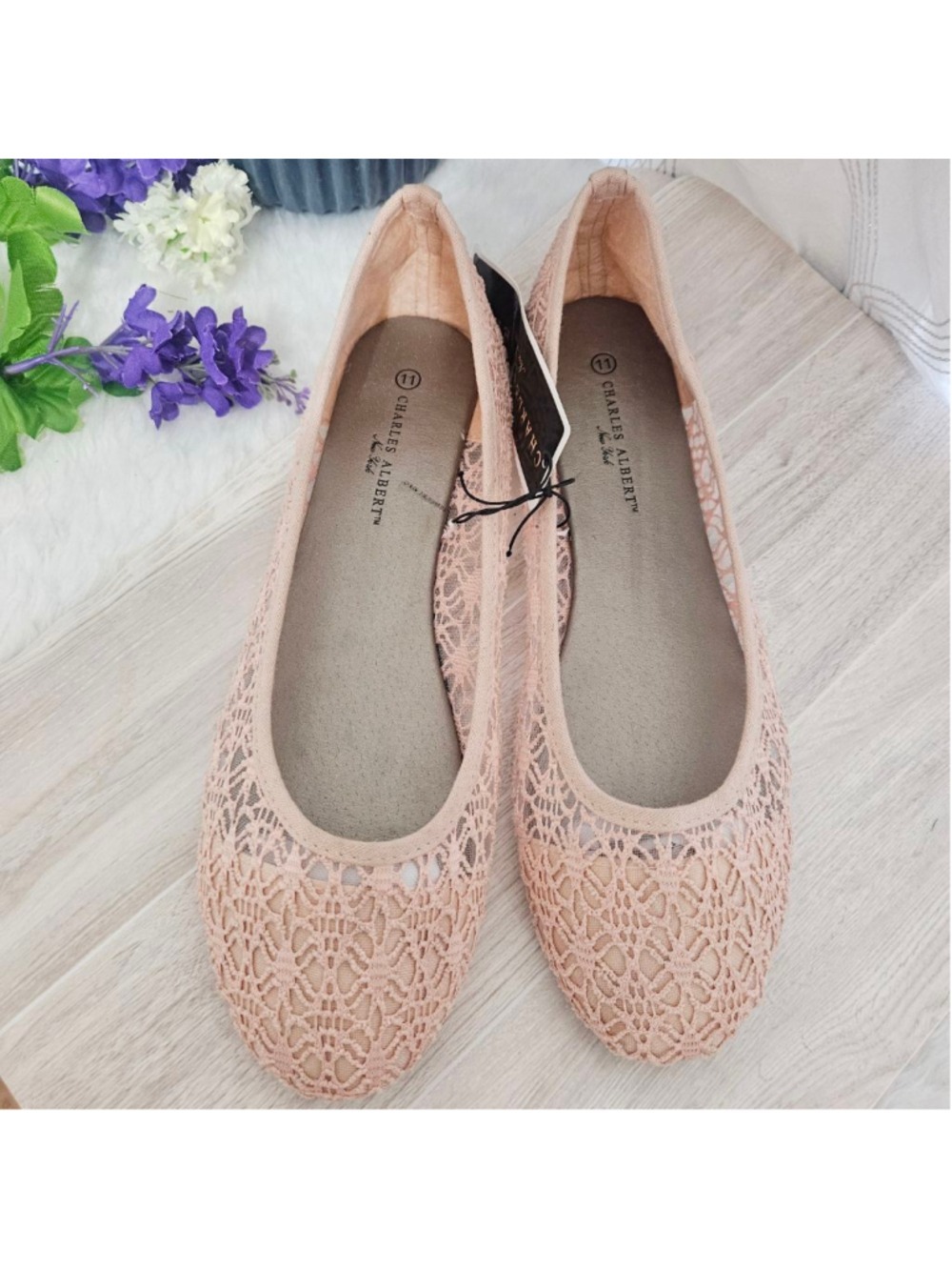 Charles Albert Women's Crochet Lace Ballet Flat Shoes Blush Sz 11